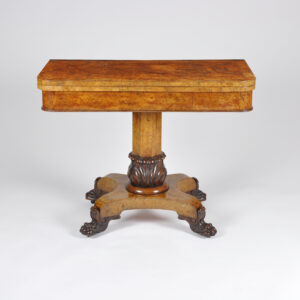 Late Regency Period Burr Elm and Oak Cross-Banded Card Table