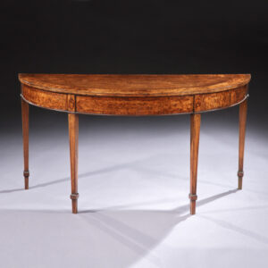 a Fine pair of George III burr yew-wood and mahogany D-shaped side tables