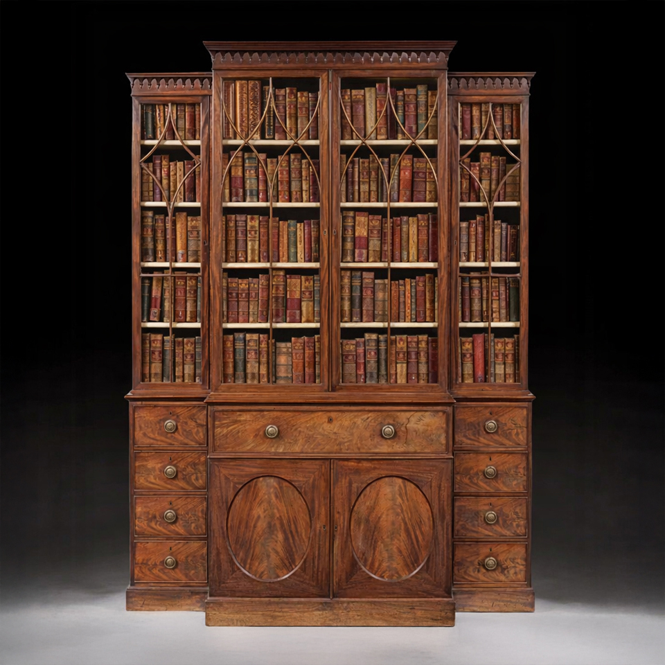 A Fine and Rare Compact George III Mahogany Breakfront Bookcase_books