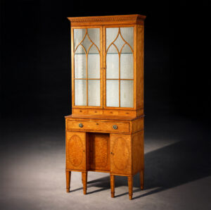 An Important George III Satinwood Secretaire Cabinet Attributed to Thomas Sheraton