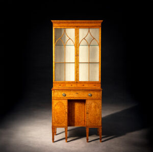 An Important George III Satinwood Secretaire Cabinet Attributed to Thomas Sheraton