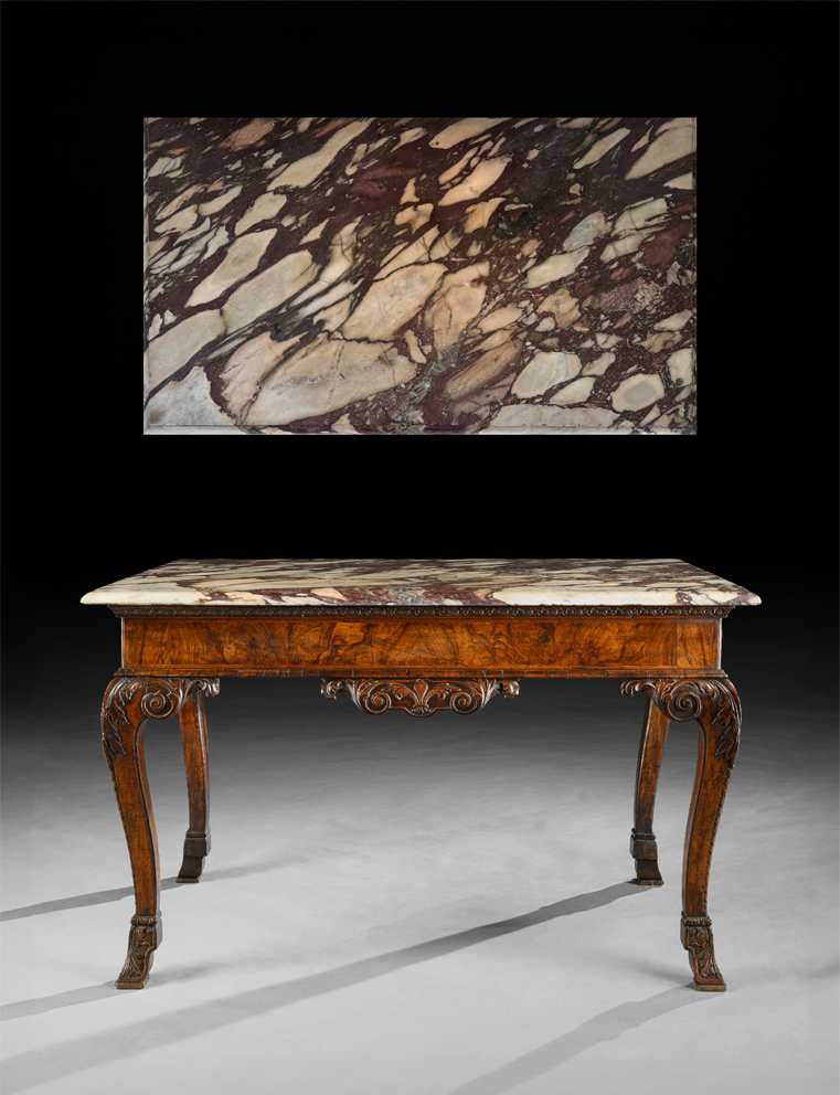 A George II Period Carved Walnut Side Table Front on with Marble