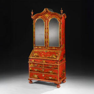 A George I Period Scarlet And Gilt Japanned Bureau Cabinet