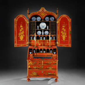 A George I Period Scarlet And Gilt Japanned Bureau Cabinet