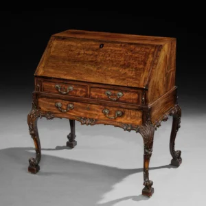 REF 1052 George III Period Carved Mahogany Bureau On Stand